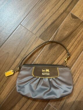 Coach Satin Taupe Wristlet with Gold Accents
